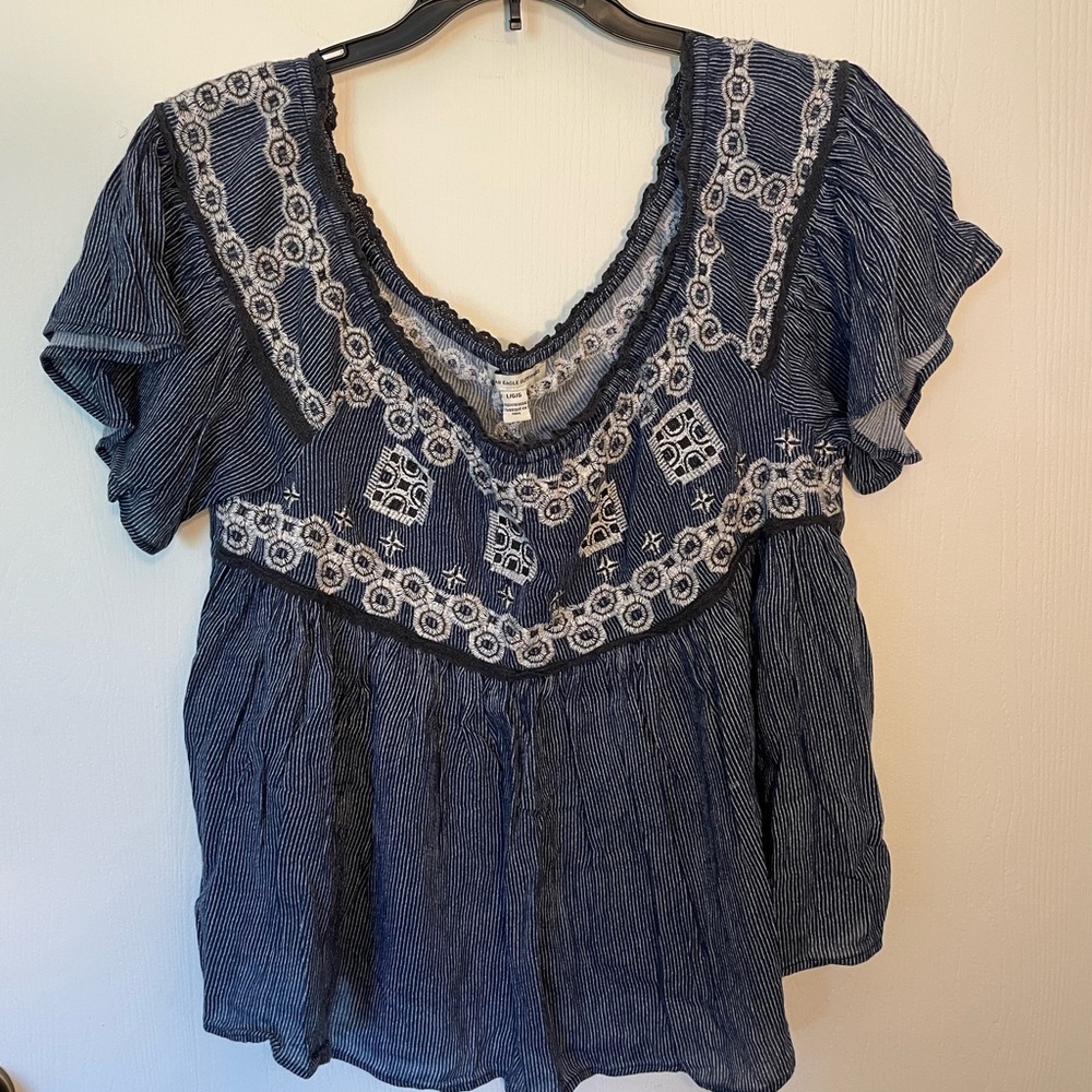American Eagle Outfitters Blue Flutter Sleeve Smocked Blouse